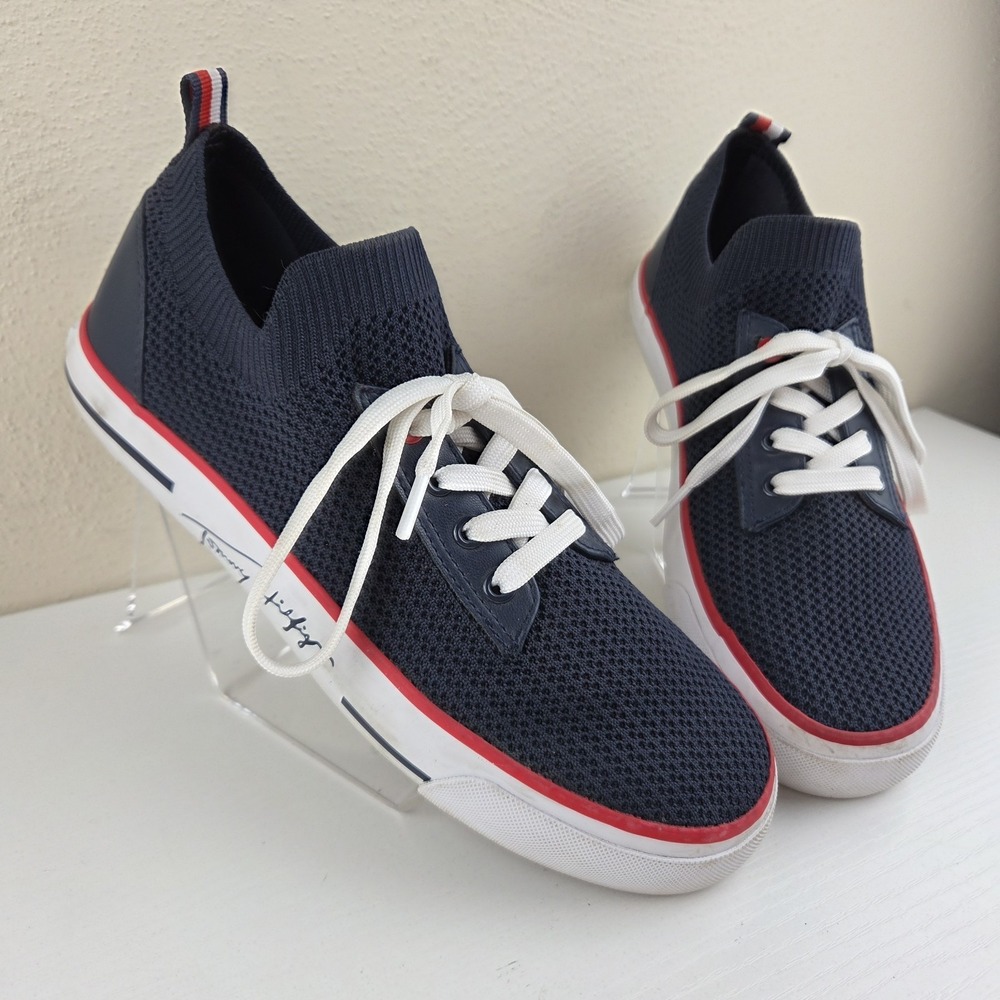Tommy Hilfiger Gessie Stretch Knit Sneakers Casual Lace Up Navy Blue Womens Sz 7 - Picture 2 of 12